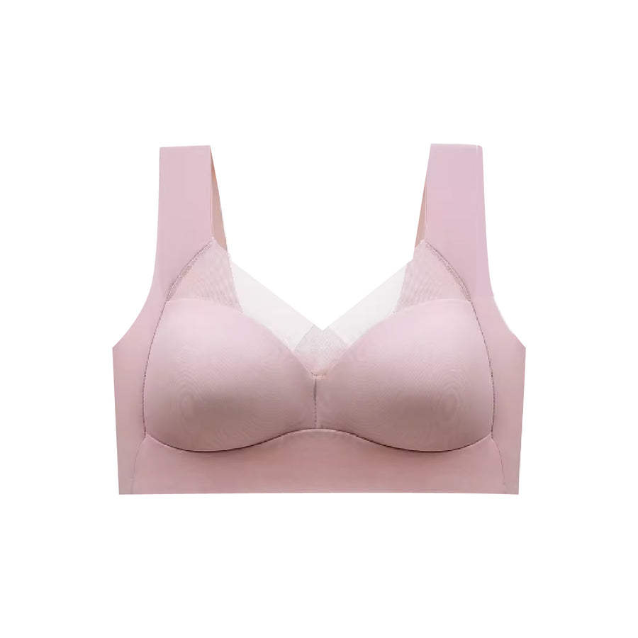 Chantelle's Secret sports bra in pink featuring a mesh neckline insert, smooth seams, and wireless support for comfortable, stylish athletic wear.